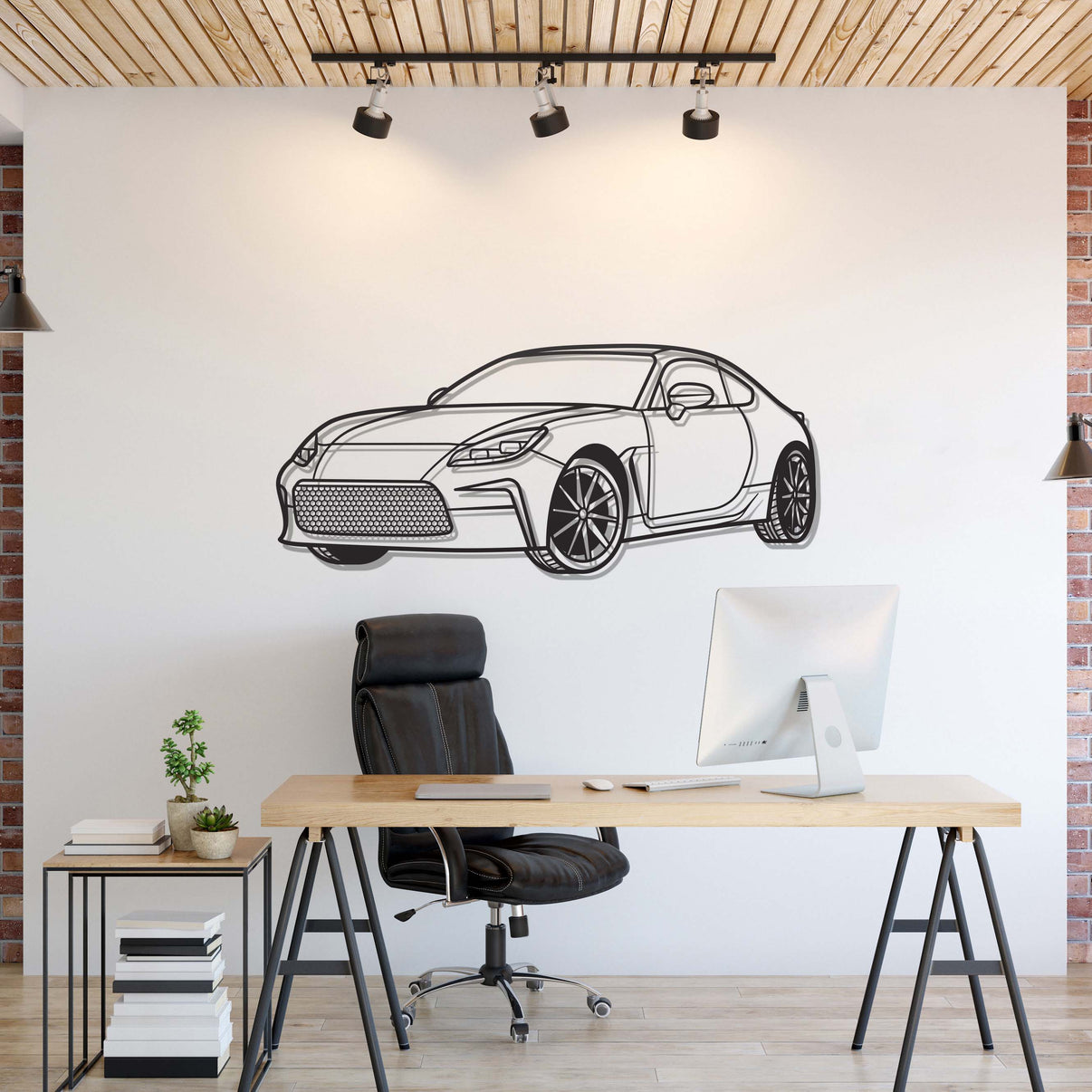Toyota GR86 (2022) perspective metal wall art – laser-cut 2 mm textured steel with matte powder-coat finish