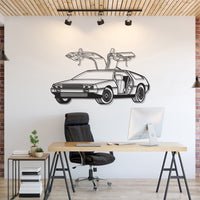 DeLorean DMC‑12 perspective metal wall art – laser‑cut 2 mm textured steel with brushed stainless finish