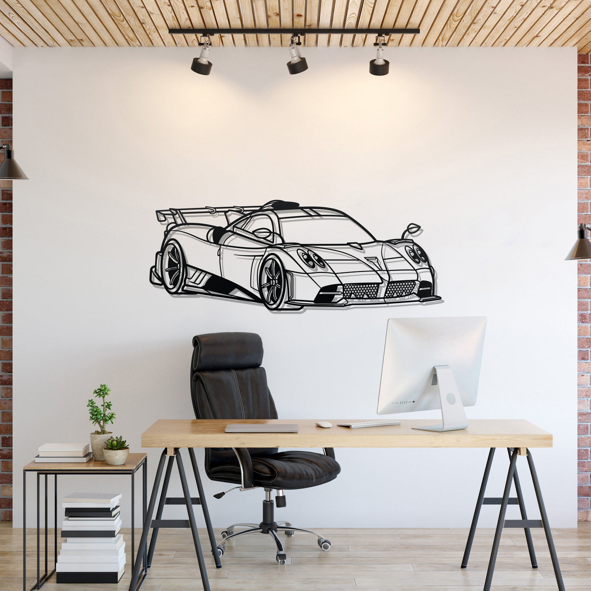 Pagani Imola perspective metal wall art – laser-cut 2 mm textured steel with matte powder-coat finish