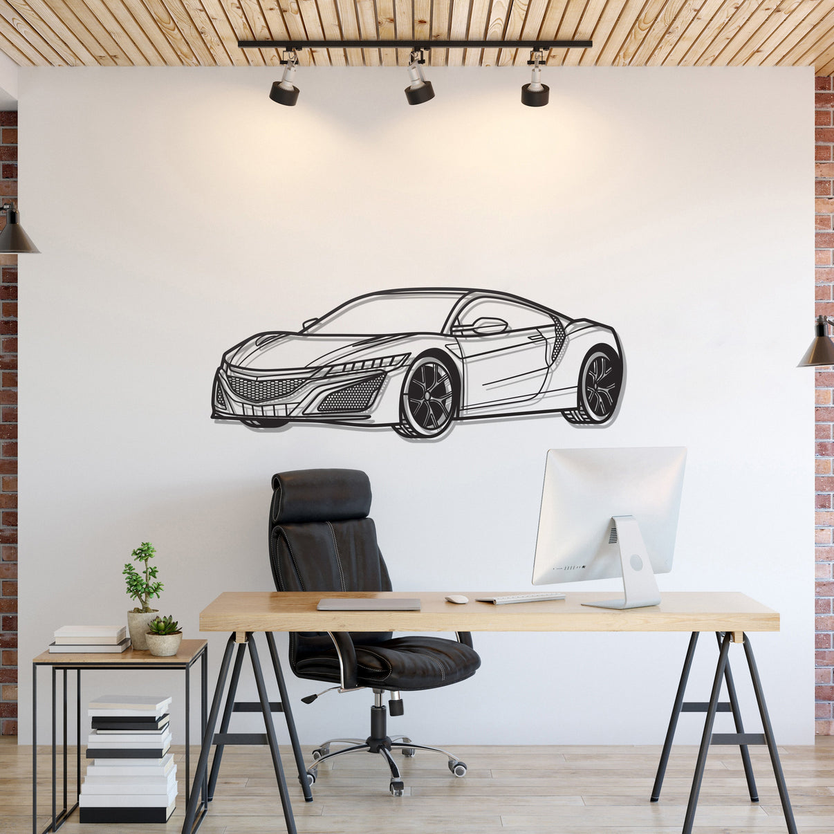 Acura NSX (2017) perspective metal wall art – laser‑cut 2 mm textured steel with matte powder‑coat finish