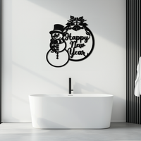 Happy New Year Metal Wall Art - Snowman Holiday Decor for Christmas and Winter- KAF305
