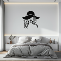 Hat Woman Metal Wall Art – Elegant Female Silhouette Steel Decor with Wide Brim Hat- KAF341