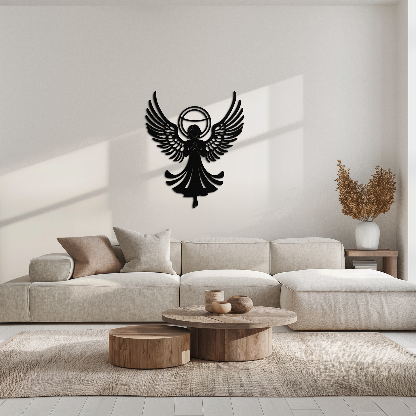 Guardian Angel Metal Wall Art – Spiritual Angel Silhouette with Halo for Home Blessing Decor- KAF359