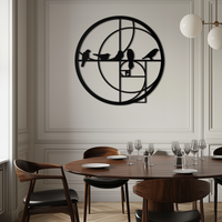 Golden Ratio Birds Metal Wall Art – Fibonacci Spiral and Birds Silhouette Black Steel Decor for Modern Interiors- KAF410