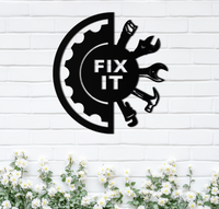 Fix It Tools Metal Wall Art – Industrial Gear & Hand Tools Silhouette Black Steel Decor for Garage or Workshop- KAF419