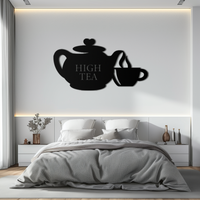 High Tea Teapot & Cup Metal Wall Art – Elegant Black Steel Tea-Time Decor for Kitchen, Café, and Dining Spaces- KAF440