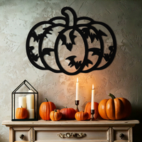 Halloween Pumpkin Faces Metal Wall Art – Spooky Black Steel Decoration- KAF502