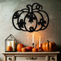 Halloween Pumpkin and Ghosts Metal Wall Art – Spooky Black Steel Decoration- KAF505
