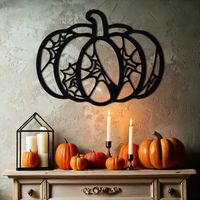 Halloween Pumpkin Metal Wall Art – Black Steel Haunted Fall Decor- KAF506