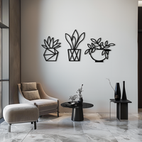 Geometric Plant Silhouette Metal Wall Art – Modern Black Botanical Home Decor- KAF519