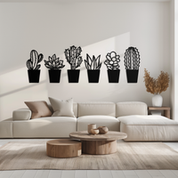 Cactus Succulent Plant Metal Wall Art – Modern Black Botanical Home Decor- KAF521