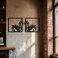 Origami Swan Couple Metal Wall Art – Geometric Mirrored Swan Design for Modern Interiors- KAF581