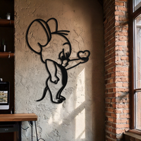 Jerry Holding Heart Metal Wall Art – Cute Cartoon Mouse Silhouette Decor-KAF615