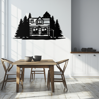 Mountain Log Cabin Metal Wall Art – Nature Inspired Outdoor Wall Decor for Home & Lodge- KAF640