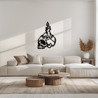 Candle on Skull Gothic Style Metal Wall Art – Dark Themed Home Decor - KAF643
