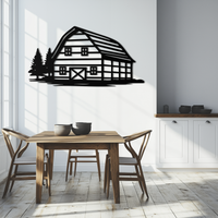 Rustic Barn and Pine Trees Metal Wall Art – Country House Landscape Silhouette Decor- KAF681
