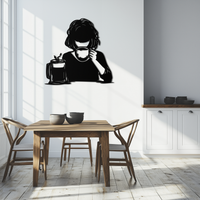 Coffee Girl Silhouette Metal Wall Art – Cozy Black Modern Home Decor for Coffee - KAF683