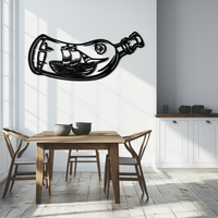 Ship in a Bottle Metal Wall Art – Nautical Silhouette Design for Sea Lovers- KAF691