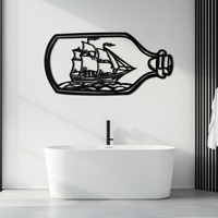 Sailboat in a Bottle Metal Wall Art – Nautical-Inspired Silhouette for Ocean Dreamers- KAF692
