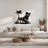 Sunbathing Skeleton Metal Wall Art – Tropical Palm Tree Beach Decor- KAF706