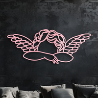 Pink Angel Silhouette Metal Wall Art – Elegant Guardian Wings Design - KAFGP005