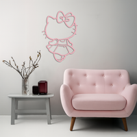 Pink Cute Cat Silhouette Metal Wall Art – Playful Character Design - KAFGP007