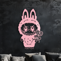 Pink Labubu Metal Wall Art – Playful Character Silhouette Decor - KAFGP008