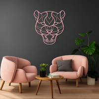 Pink Panther Head Metal Wall Art – Geometric Wild Cat Silhouette Decor - KAFGP019