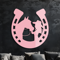 Pink Cowgirl and Horse Silhouette Metal Wall Art – Western Horseshoe Decor - KAFGP023