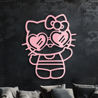 Hello Kitty Silhouette Metal Wall Art – Heart Glasses Cute Design - KAFGP036