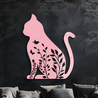 Floral Cat Silhouette Metal Wall Art – Elegant Pet-Inspired Home Décor - KAFGP061