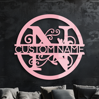 Personalized Monogram Metal Wall Art – Custom Initial & Name Round Sign - KAFGP147