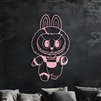 Labubu Bunny Costume Silhouette Modern Home Décor - Pink Metal Wall Art - KAFGP167