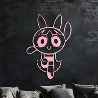 Powerpuff Girl Bunny Style Pink Metal Wall Art – Modern Cartoon Décor - KAFGP177