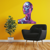 Holographic Woman Portrait Metal Wall Art – Futuristic UV Decor-KAFUVM009