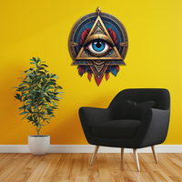 Mystic Eye Metal Wall Decor – Bohemian Triangle Art with Feathers-KAFUVM024
