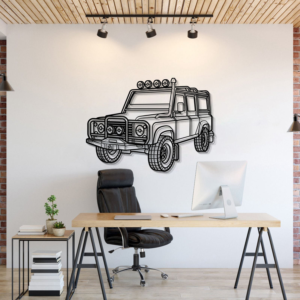 Defender 110 perspective metal wall art laser cut steel silhouette