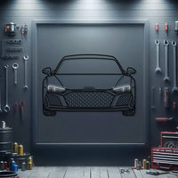 Audi R8 neon car wall sculpture – sleek industrial décor emphasizing angular headlights and honeycomb grille