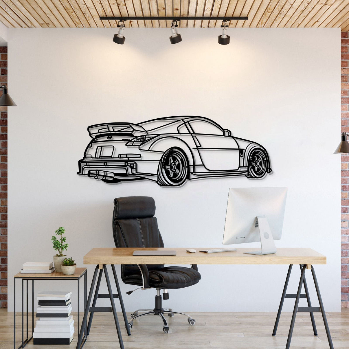 Nissan 350Z (2002–2008) perspective metal wall art – laser-cut 2 mm textured steel with matte powder-coat finish