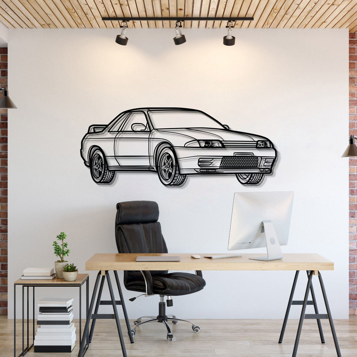 1990 GT‑R R32 perspective metal wall art laser cut steel silhouette