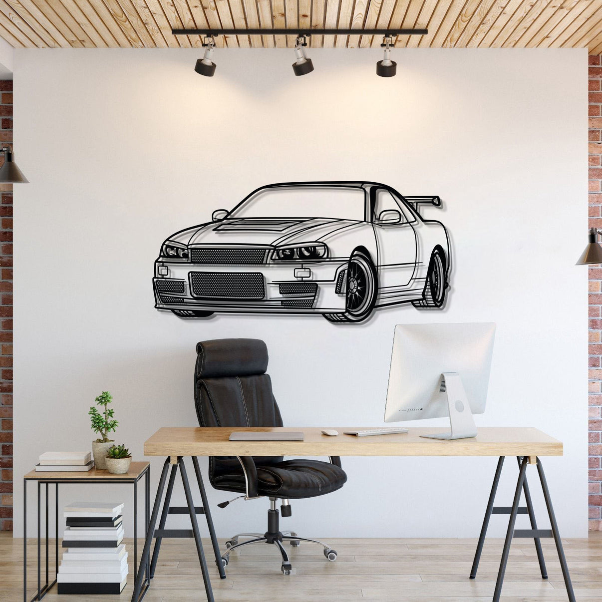 1995 GT-R R34 perspective metal wall art laser cut steel silhouette