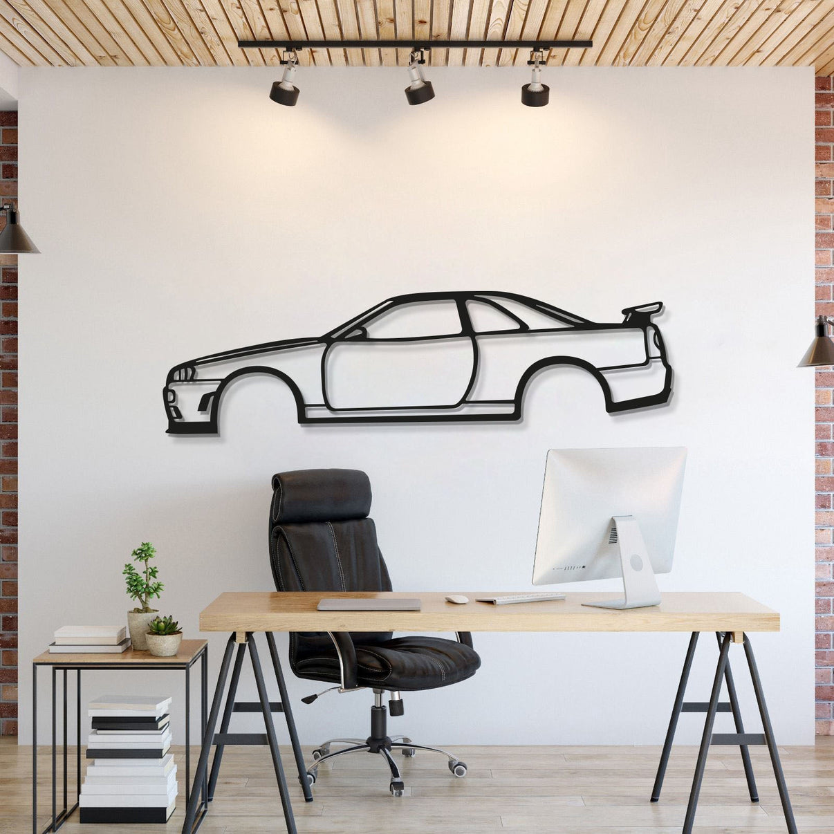 Nissan Skyline R34 metal car wall art used as garage decor