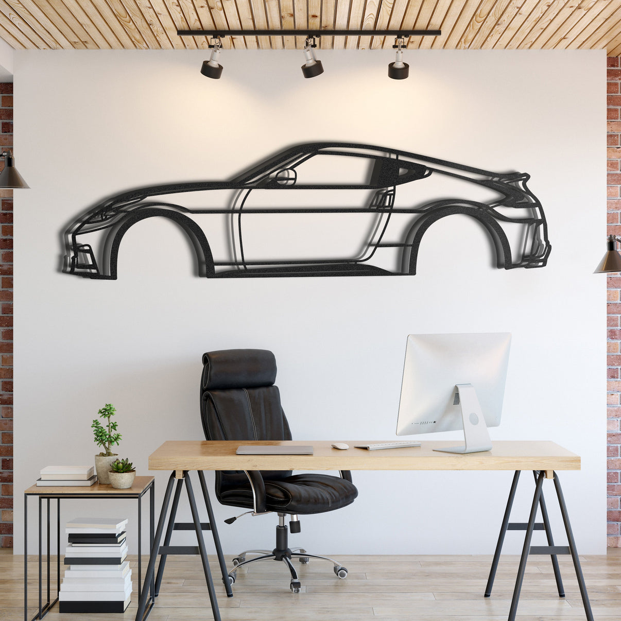 Metal car wall art featuring Nissan 370Z 2015 enhancing garage décor