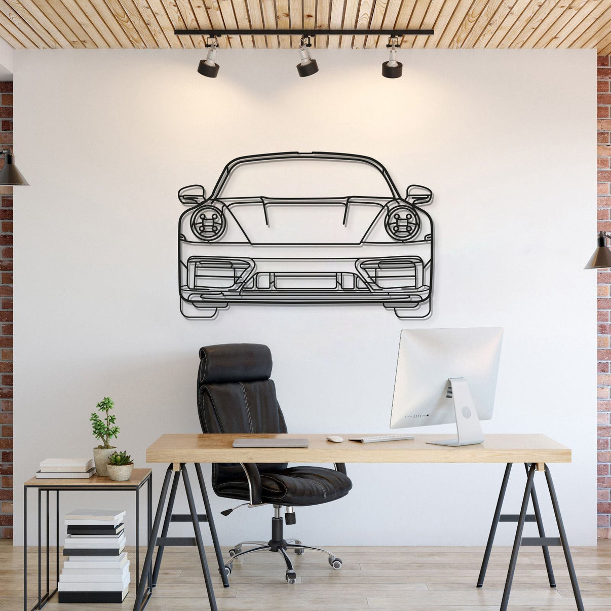 Porsche 911 992 front view metal car wall art silhouette for garage décor