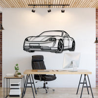 Porsche Taycan perspective metal wall art – sleek electric luxury silhouette décor