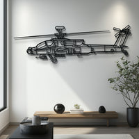 AH-64D Apache Attack Helicopter Metal Wall Art - Longbow Silhouette Decor - Military Aviation Gift - KAFMEKU0040