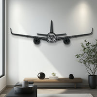 Airbus A350 Front Silhouette Metal Wall Art with Rotating Engine Fans - Interactive Aviation Decor - Pilot & Flight Enthusiast Gift - KAFMEKU0006