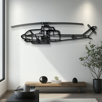 AH-1 Cobra Attack Helicopter Metal Wall Art with Rotating Rotor - Military Aviation Silhouette - Interactive Pilot & Veteran Gift - KAFMEKU0009