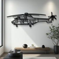 AS332 Super Puma Helicopter Metal Wall Art with Rotating Rotor - Tactical Aviation Silhouette - Interactive Decor for Pilots & Enthusiasts - KAFMEKU0011