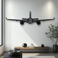 Airbus A350-900 Front Silhouette Metal Wall Art with Rotating Engine Fans - Interactive Aviation Decor - Pilot & Flight Enthusiast Gift - KAFMEKU0007